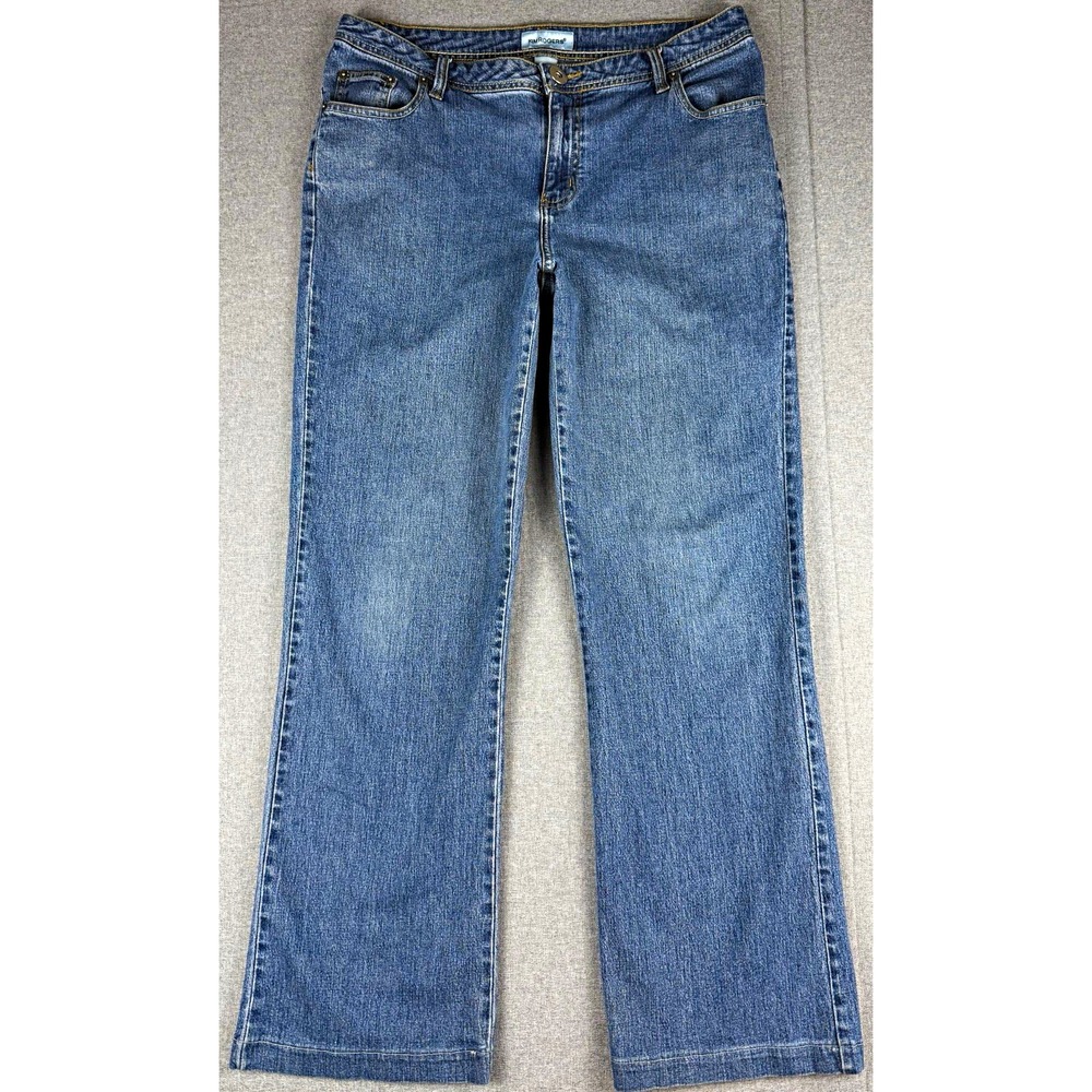 Kim Rogers Jeans Womens 10 Blue Stretch Bootcut Mid Rise 34x29 Embroidered